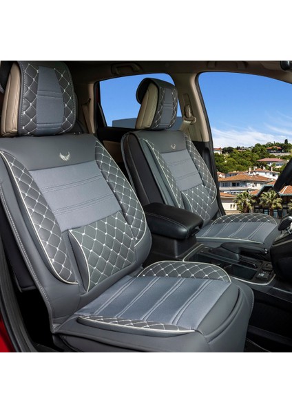 Isuzu D-Max Uyumlu Deri Oto Koltuk Kılıfı Ön Arka Set Füme Sc