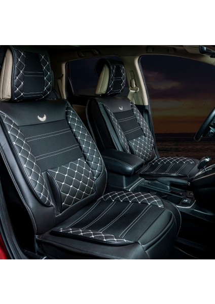 Fiat Egea Stw Uyumlu Deri Oto Koltuk Kılıfı Ön Arka Set Siyah Beyaz Sc