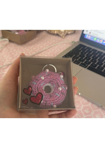 Paris Organik Donut Amigurumi Anahtarlık (Inci Detaylı)