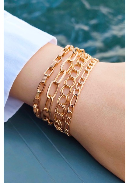 Trend Collection Kadın Altın Kaplama Gold 4 Lü Bileklik Seti Klasik Minimal Set