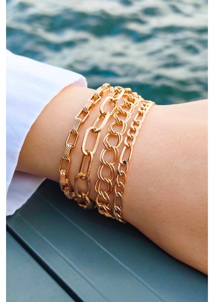 Trend Collection Kadın Altın Kaplama Gold 4 Lü Bileklik Seti Klasik Minimal Set