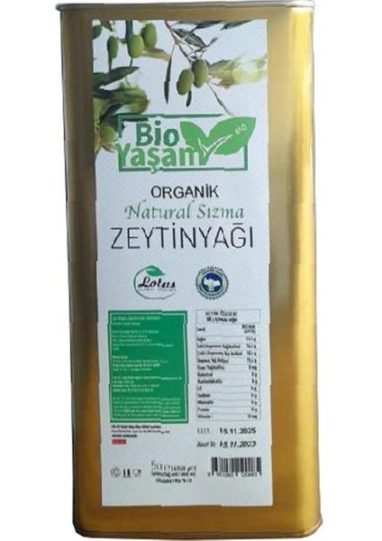 Bio Yaşam Organik Soğuk Sıkım Zeytinyağı 5 Lt