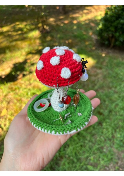 Sevimli Mantar Amigurumi Örgü Takı Aksesuar Yüzük Küpe Tutucu,örgü Mantar Takı Düzenleyici Organizer