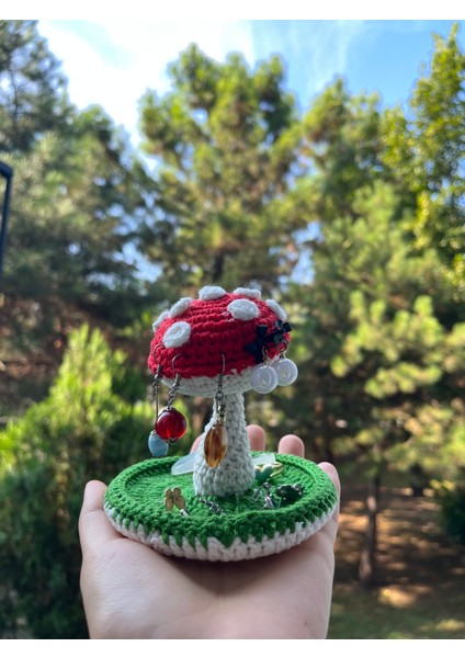 Sevimli Mantar Amigurumi Örgü Takı Aksesuar Yüzük Küpe Tutucu,örgü Mantar Takı Düzenleyici Organizer