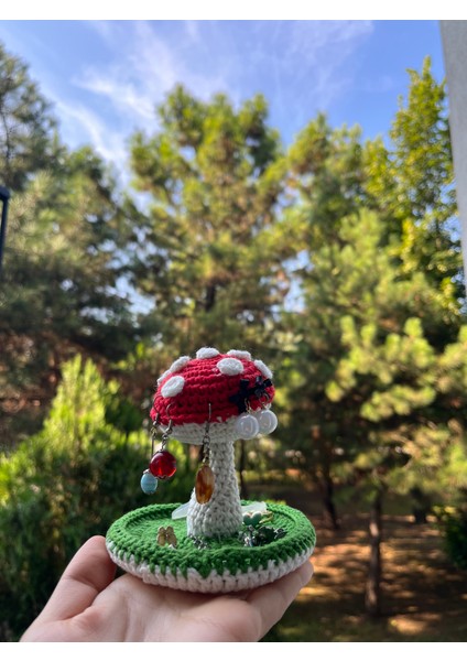 Sevimli Mantar Amigurumi Örgü Takı Aksesuar Yüzük Küpe Tutucu,örgü Mantar Takı Düzenleyici Organizer