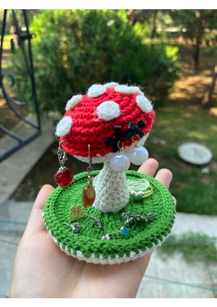 Sevimli Mantar Amigurumi Örgü Takı Aksesuar Yüzük Küpe Tutucu,örgü Mantar Takı Düzenleyici Organizer