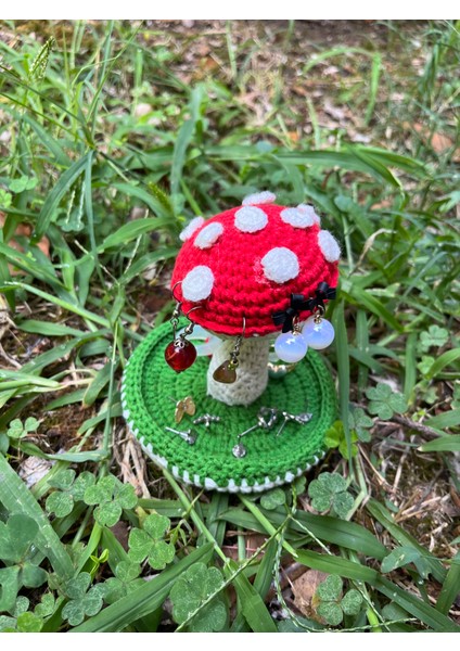 Sevimli Mantar Amigurumi Örgü Takı Aksesuar Yüzük Küpe Tutucu,örgü Mantar Takı Düzenleyici Organizer