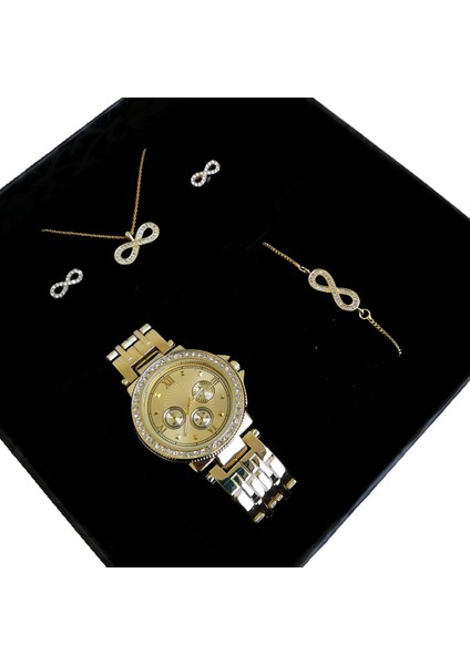 Kadın Saat Seti Bileklik Kolye Küpe Saat Kombin Seti Anne ve Sevgiliye Hediye Metal