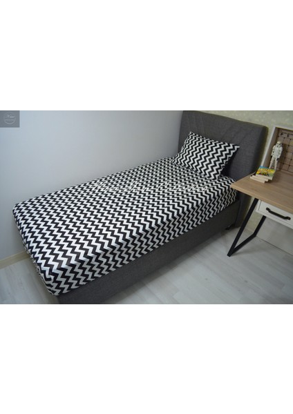 Nasır Home Tek Kişilik Siyah Zikzak Nevresim Takımı (Lastikli Çarşaf 100X200X25 Cm, Nevresim Gizli Fermuar)