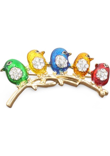 103 6511 Renkli Sıralı Minik Kuşlar Broş
