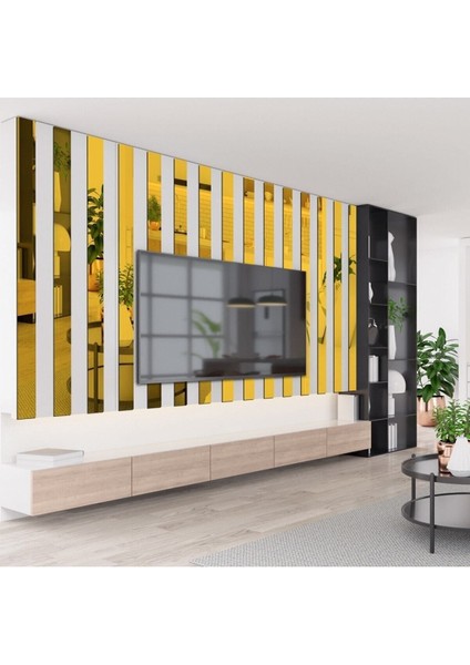 Aynalı Pleksi Şerit Çıta (2X244CM) 5'li Paket Altın Aynalı Pleksi Dekorasyon Ürünü
