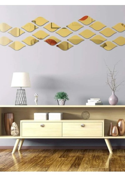 Dekoratif Su Damlası Altın Renk (6X10CM) 12'li Paket Dekorasyon Duvar Süsü Pleksi Ayna
