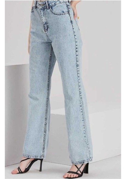Alaska Yüksek Bel Bol Paça Denim Palazzo Kot Pantolon