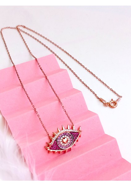 925 Ayar Gümüş Horus Gözü Tasarım Gold Pembe Nazar Trend Kadın Kolye Anneler Günü Hediye fiyatları