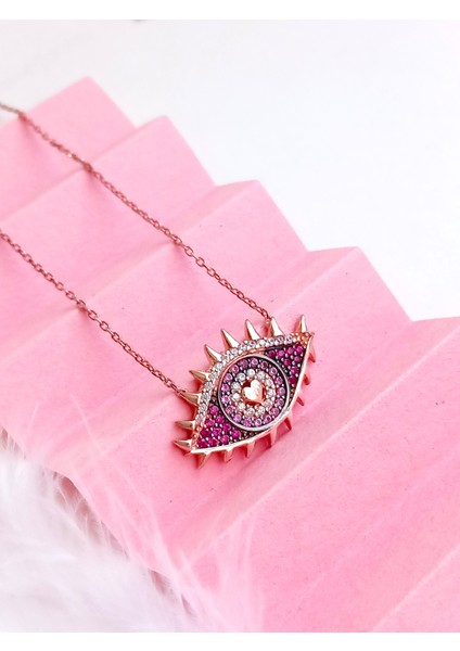 925 Ayar Gümüş Horus Gözü Tasarım Gold Pembe Nazar Trend Kadın Kolye Anneler Günü Hediye modelleri