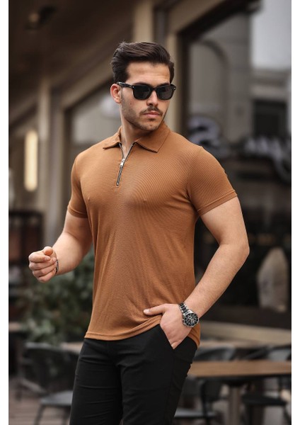 Dayn Gante Erkek Basic Yarım Fermuarlı Slim Fit Düz Polo Yaka Tişört