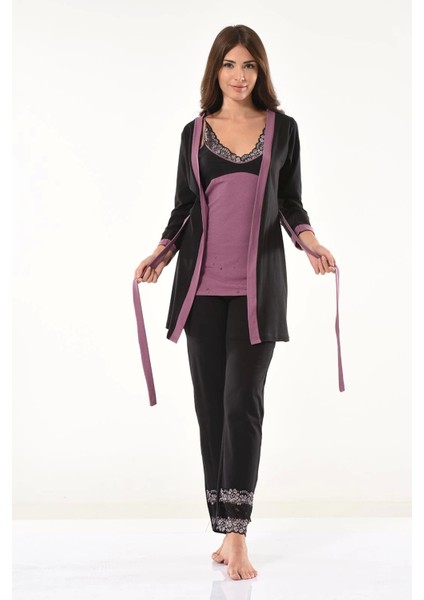 Derya Kurşun Dantel Detaylı Gecelik Sabahlık Takım 1043 fiyatları