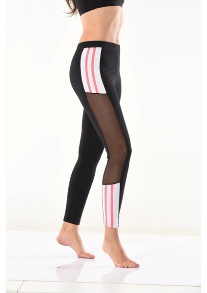 Derya Kurşun Transparan Detaylı Şeritli Kadın Tayt 0584 fiyatları