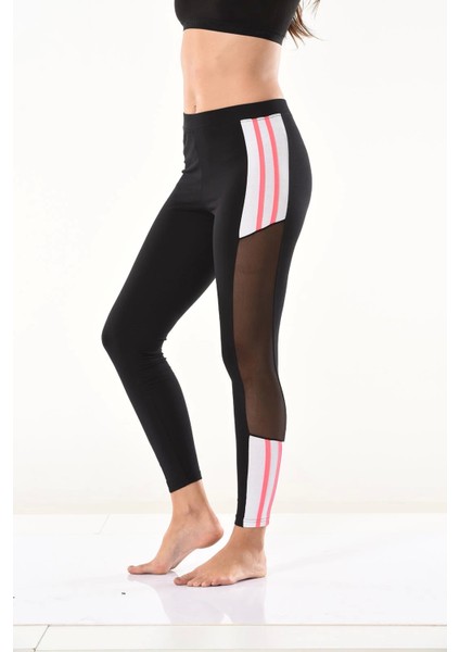 Derya Kurşun Transparan Detaylı Şeritli Kadın Tayt 0584 modelleri