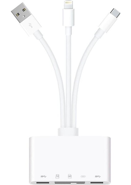 5in1 Allround Iphone Type-C USB 2xusb Sd Tf Kart Şarj Adaptörü