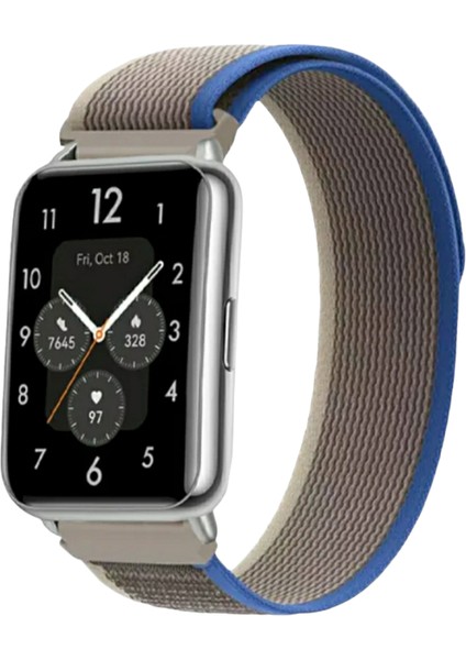 Huawei Watch Fit 2 Uyumlu Trail Loop Cırtlı Bant Kordon Pim Çevirici Aparatlı Akıllı Pimli Gri Mavi