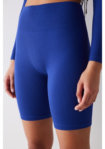 Seamless Ribbed Saks Mavisi Biker Tayt