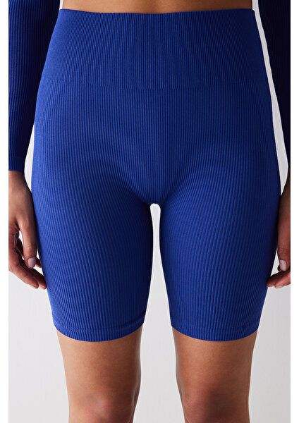 Seamless Ribbed Saks Mavisi Biker Tayt