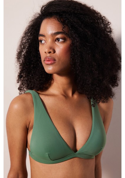 Basic Deep V Yeşil Bikini Üstü