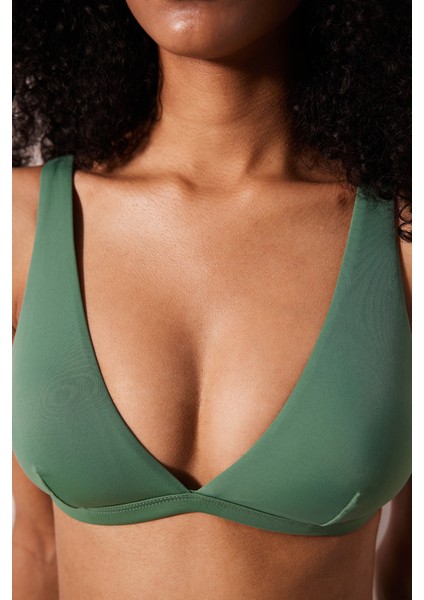 Basic Deep V Yeşil Bikini Üstü