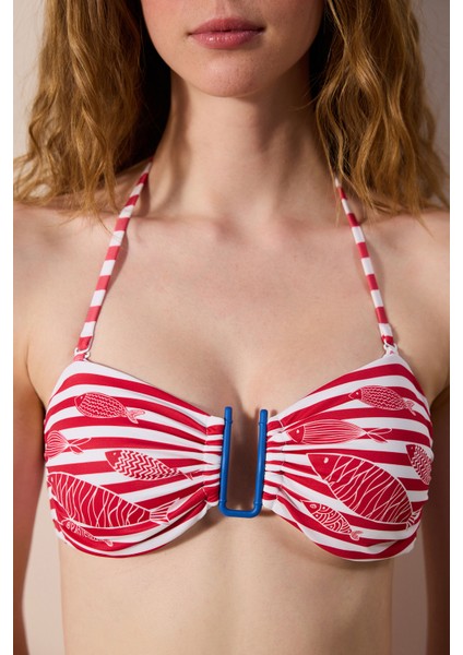 Finny Çizgili Straplez Bikini Üstü