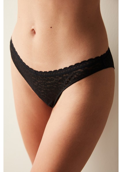 Easy Lace Dantel V Kesim Siyah Brazilian Külot