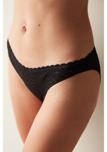 Easy Lace Dantel V Kesim Siyah Slip Külot