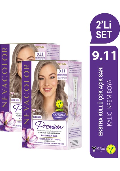 Nc Premium 2'li Set 9.11 Ekstra Küllü Çok Açık Sarı Kalıcı Krem Saç Boyası Seti