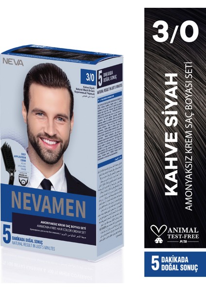 Nevamen 3/0 Natural Black Brown - Kahve Siyah Amonyaksız Krem Saç Boyası Seti