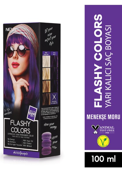 Flashy Colors (Vegan) Menekşe Moru Direkt Uygulanan Yarı Kalıcı Saç Boyası 100ML