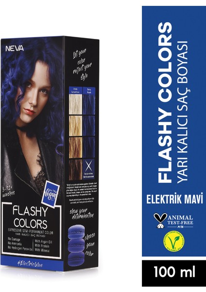 Flashy Colors (Vegan) Elektrik Mavi Direkt Uygulanan Yarı Kalıcı Saç Boyası 100ML