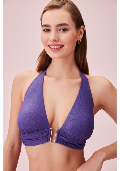 Detaylı Parlak Bikini Üst
