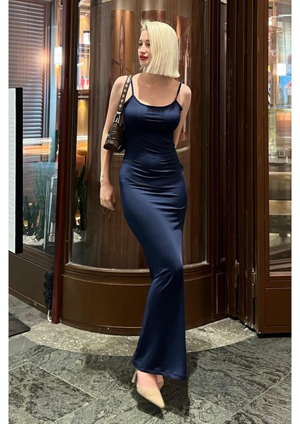 Lacivert Uzun Asklı Basic Elbise MG1852