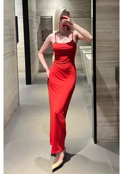 Kırmızı Uzun Asklı Basic Elbise MG1852