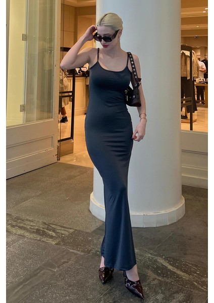 Füme Uzun Asklı Basic Elbise MG1852