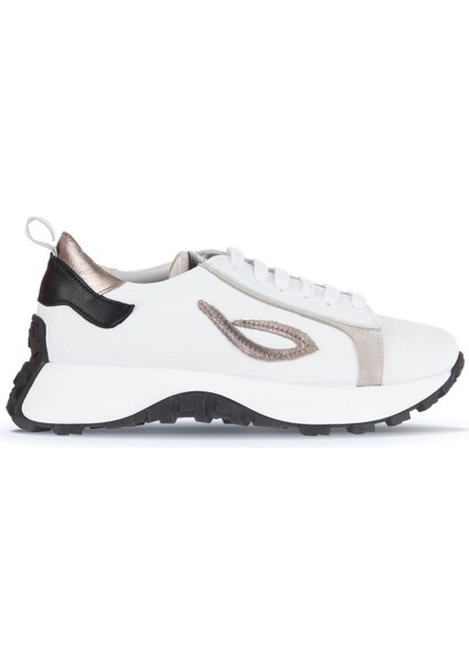Beyaz Bej Deri-Süet Kadın Spor Ayakkabı 01wa8601