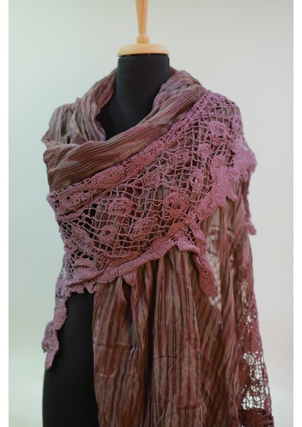 Lila Renk El Işi Ipek - Pamuklu Dantel Şal fırsatları