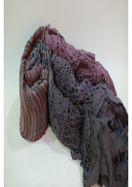 Lila Renk El Işi Ipek - Pamuklu Dantel Şal