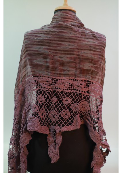 Lila Renk El Işi Ipek - Pamuklu Dantel Şal