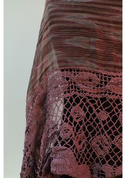 Lila Renk El Işi Ipek - Pamuklu Dantel Şal