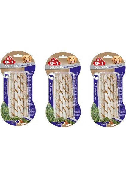 Delights Beef Twisted Sticks Biftekli Burgu Köpek Ödülü 55 gr. x 3 Paket