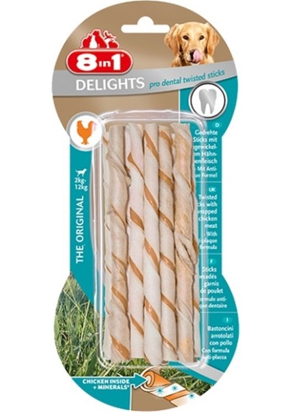Delights Pro Dental Twisted Sticks Tavuklu Burgu Köpek Ödülü 55 gr.