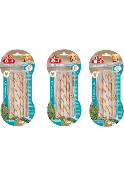 Delights Pro Dental Twisted Sticks Tavuklu Burgu Köpek Ödülü 55 gr. x 3 Paket