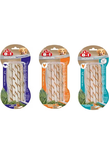 Delights 3 Çeşit Karma Twisted Sticks Burgu Köpek Ödülü 55 gr. x 3 Paket