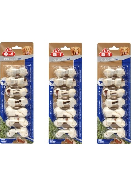 Delights Bones Biftekli xs Köpek Ödül Kemiği 7 Li x 3 Adet